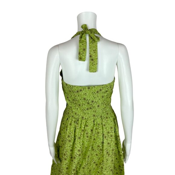 Vintage 50s Style Dress Women's XXS Atomic Starbursts Print Lime Gold Halter Sun - Picture 11 of 13